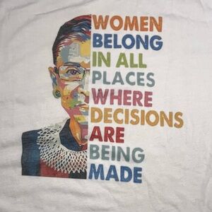 White t shirt "Women Belong in all places", L